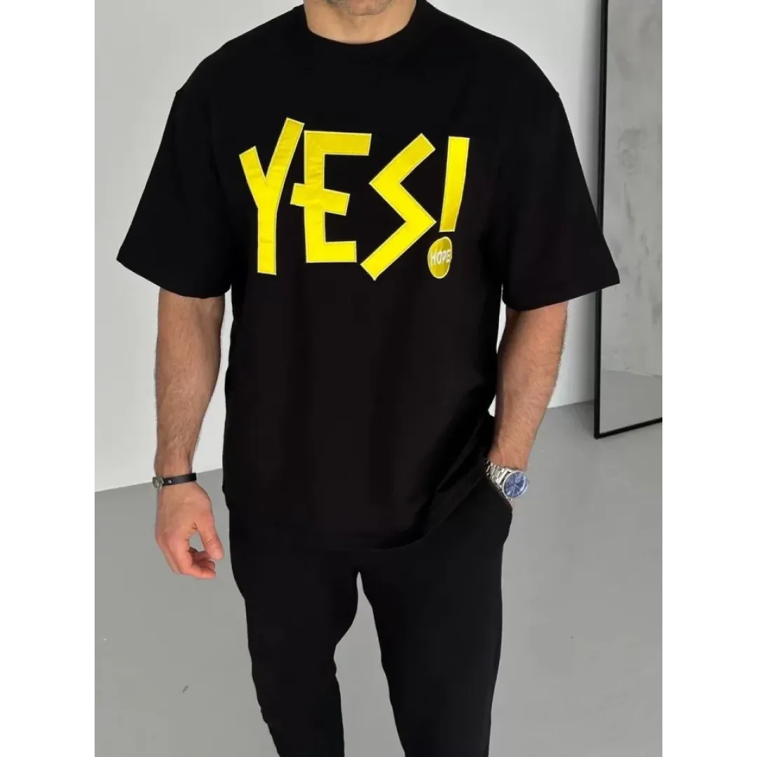 Unisex Nakış İşlemeli T-Shirt - Siyah - 95061