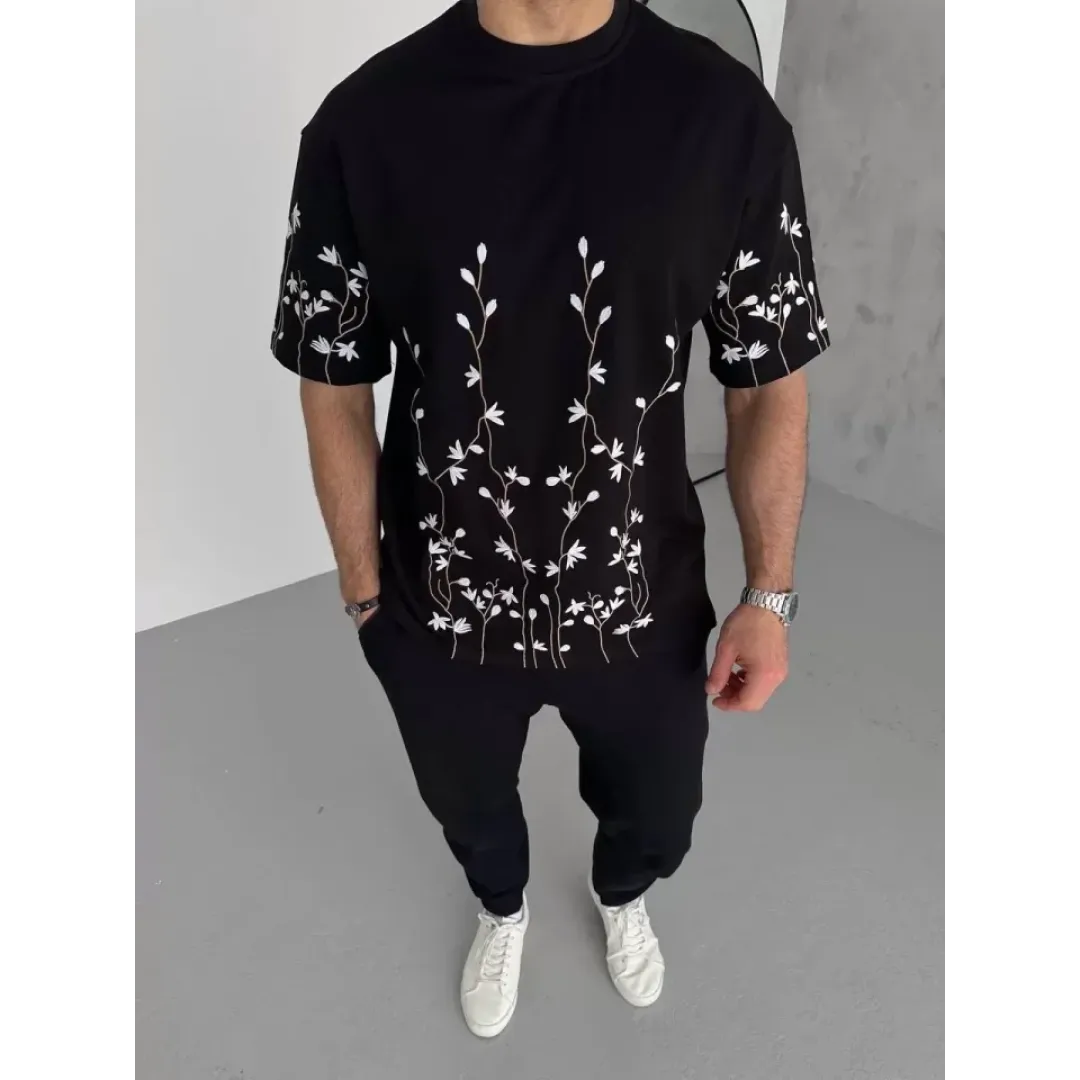 Unisex Nakış İşlemeli T-Shirt - Siyah - 95069 Unisex Nakış İşlemeli T-Shirt - Siyah - 95069