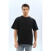 Unisex Oversize Düz Bisiklet Yaka T-Shirt - Siyah - 95717