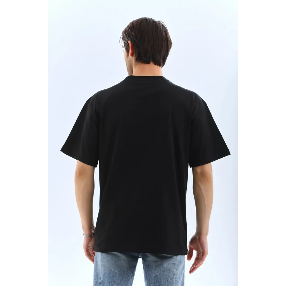 Unisex Oversize Düz Bisiklet Yaka T-Shirt - Siyah - 95717