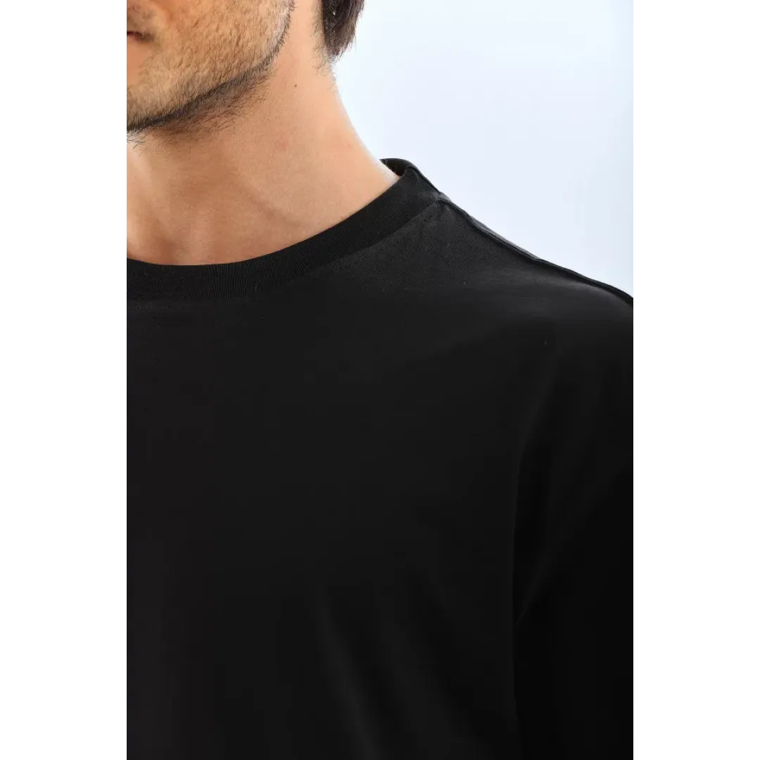 Unisex Oversize Düz Bisiklet Yaka T-Shirt - Siyah - 95717
