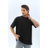 Unisex Oversize Düz Bisiklet Yaka T-Shirt - Siyah - 95717