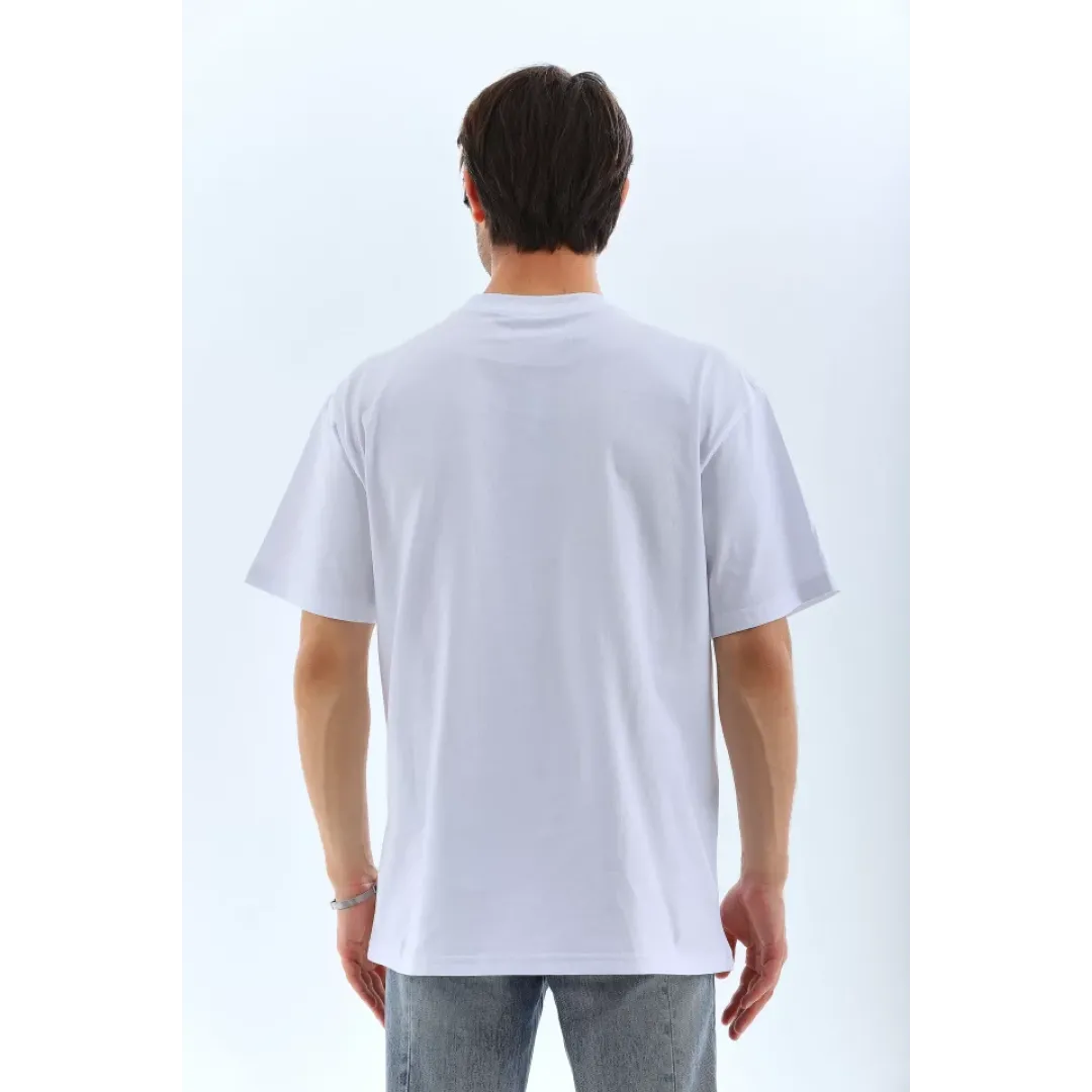Unisex Oversize Taşlı Bisiklet Yaka T-Shirt - Beyaz - 95718 Unisex Oversize Taşlı Bisiklet Yaka T-Shirt - Beyaz - 95718