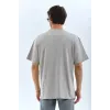 Unisex Oversize Taşlı Bisiklet Yaka T-Shirt - Gri - 95719 Unisex Oversize Taşlı Bisiklet Yaka T-Shirt - Gri - 95719
