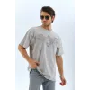 Unisex Oversize Taşlı Bisiklet Yaka T-Shirt - Gri - 95719 Unisex Oversize Taşlı Bisiklet Yaka T-Shirt - Gri - 95719