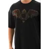 Unisex Oversize Taşlı Bisiklet Yaka T-Shirt - Siyah - 95720 Unisex Oversize Taşlı Bisiklet Yaka T-Shirt - Siyah - 95720