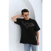 Unisex Oversize Taşlı Bisiklet Yaka T-Shirt - Siyah - 95720 Unisex Oversize Taşlı Bisiklet Yaka T-Shirt - Siyah - 95720