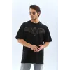Unisex Oversize Taşlı Bisiklet Yaka T-Shirt - Siyah - 95720 Unisex Oversize Taşlı Bisiklet Yaka T-Shirt - Siyah - 95720