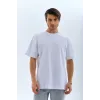 Unisex Oversize Düz Bisiklet Yaka T-Shirt - Beyaz - 95722 Unisex Oversize Düz Bisiklet Yaka T-Shirt - Beyaz - 95722