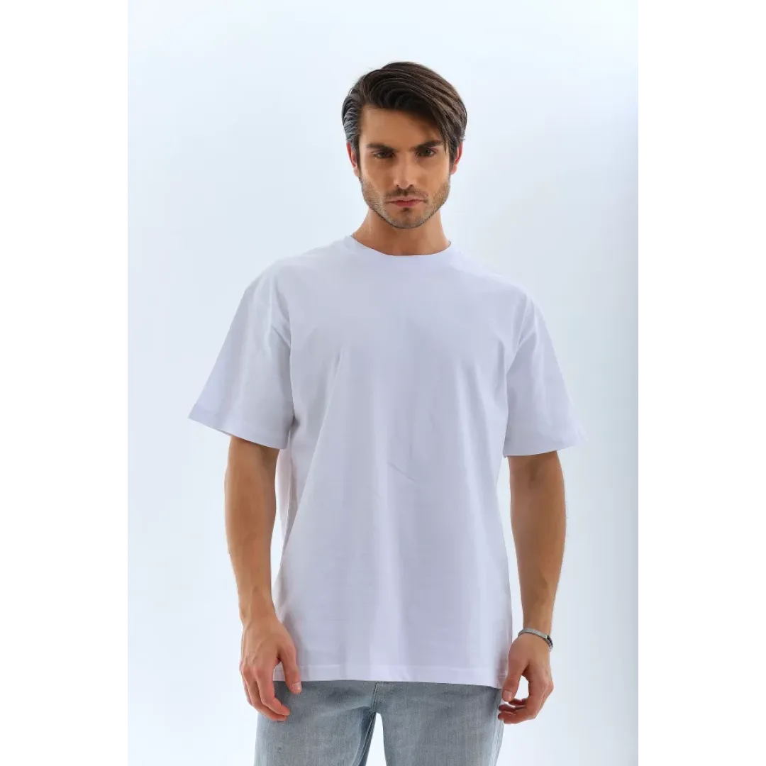 Unisex Oversize Düz Bisiklet Yaka T-Shirt - Beyaz - 95722 Unisex Oversize Düz Bisiklet Yaka T-Shirt - Beyaz - 95722