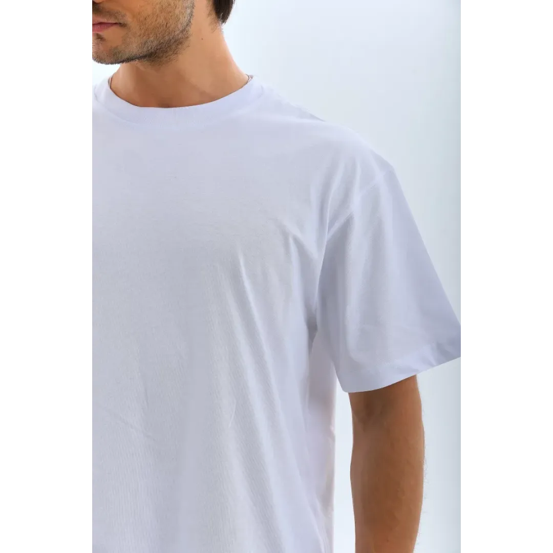 Unisex Oversize Düz Bisiklet Yaka T-Shirt - Beyaz - 95722 Unisex Oversize Düz Bisiklet Yaka T-Shirt - Beyaz - 95722