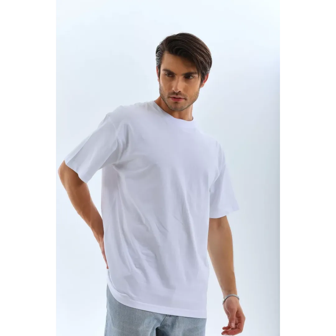 Unisex Oversize Düz Bisiklet Yaka T-Shirt - Beyaz - 95722 Unisex Oversize Düz Bisiklet Yaka T-Shirt - Beyaz - 95722