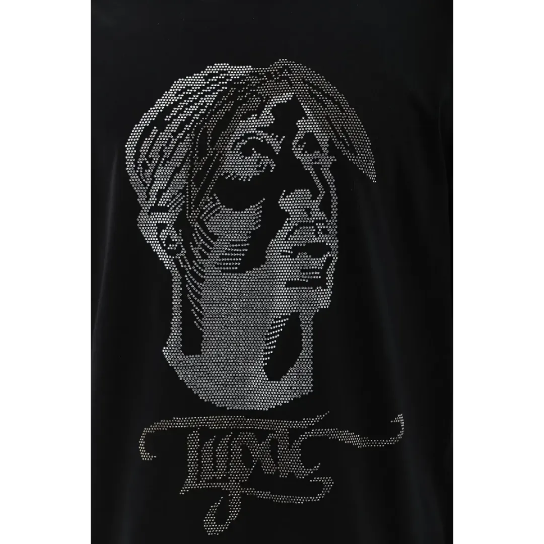 Unisex Oversize Taşlı Bisiklet Yaka T-Shirt - Siyah - 95723 Unisex Oversize Taşlı Bisiklet Yaka T-Shirt - Siyah - 95723