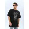 Unisex Oversize Taşlı Bisiklet Yaka T-Shirt - Siyah - 95723 Unisex Oversize Taşlı Bisiklet Yaka T-Shirt - Siyah - 95723