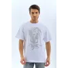 Unisex Oversize Taşlı Bisiklet Yaka T-Shirt - Beyaz - 95724 Unisex Oversize Taşlı Bisiklet Yaka T-Shirt - Beyaz - 95724