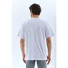 Unisex Oversize Taşlı Bisiklet Yaka T-Shirt - Beyaz - 95724 Unisex Oversize Taşlı Bisiklet Yaka T-Shirt - Beyaz - 95724