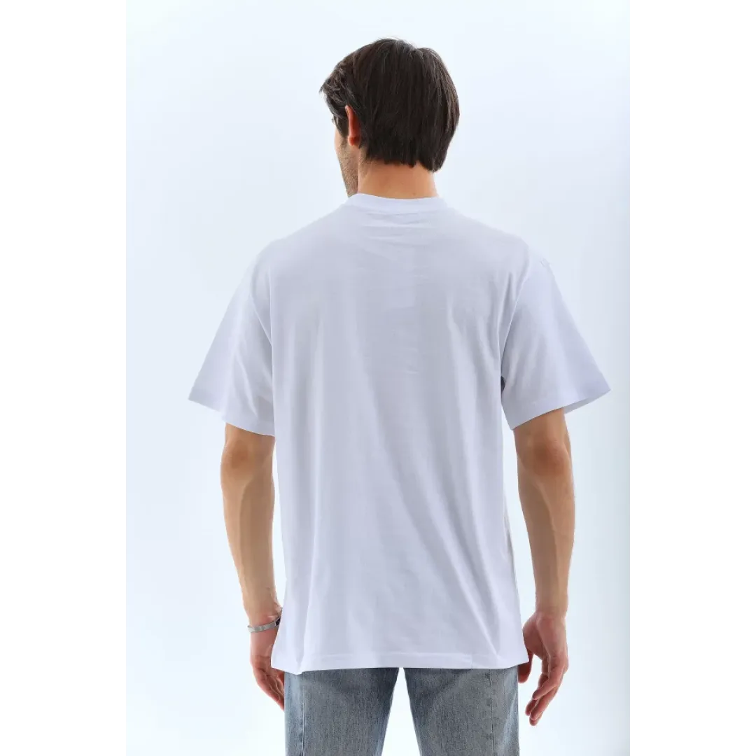 Unisex Oversize Taşlı Bisiklet Yaka T-Shirt - Beyaz - 95724 Unisex Oversize Taşlı Bisiklet Yaka T-Shirt - Beyaz - 95724