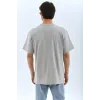 Unisex Oversize Taşlı Bisiklet Yaka T-Shirt - Gri - 95725 Unisex Oversize Taşlı Bisiklet Yaka T-Shirt - Gri - 95725