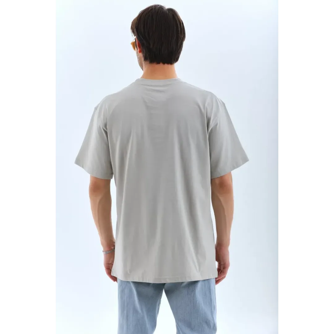Unisex Oversize Taşlı Bisiklet Yaka T-Shirt - Gri - 95725 Unisex Oversize Taşlı Bisiklet Yaka T-Shirt - Gri - 95725