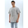 Unisex Oversize Taşlı Bisiklet Yaka T-Shirt - Gri - 95725 Unisex Oversize Taşlı Bisiklet Yaka T-Shirt - Gri - 95725