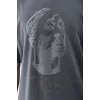 Unisex Oversize Taşlı Bisiklet Yaka T-Shirt - Füme - 95726