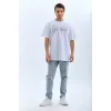Unisex Oversize Taşlı Bisiklet Yaka T-Shirt - Beyaz - 95730 Unisex Oversize Taşlı Bisiklet Yaka T-Shirt - Beyaz - 95730