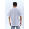 Unisex Oversize Taşlı Bisiklet Yaka T-Shirt - Beyaz - 95730 Unisex Oversize Taşlı Bisiklet Yaka T-Shirt - Beyaz - 95730