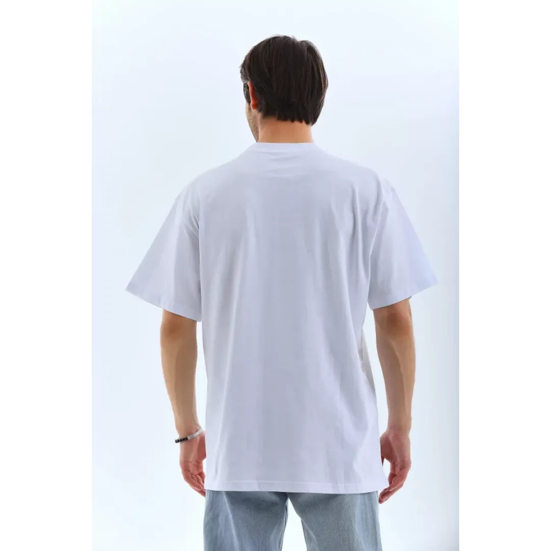 Unisex Oversize Taşlı Bisiklet Yaka T-Shirt - Beyaz - 95730 Unisex Oversize Taşlı Bisiklet Yaka T-Shirt - Beyaz - 95730
