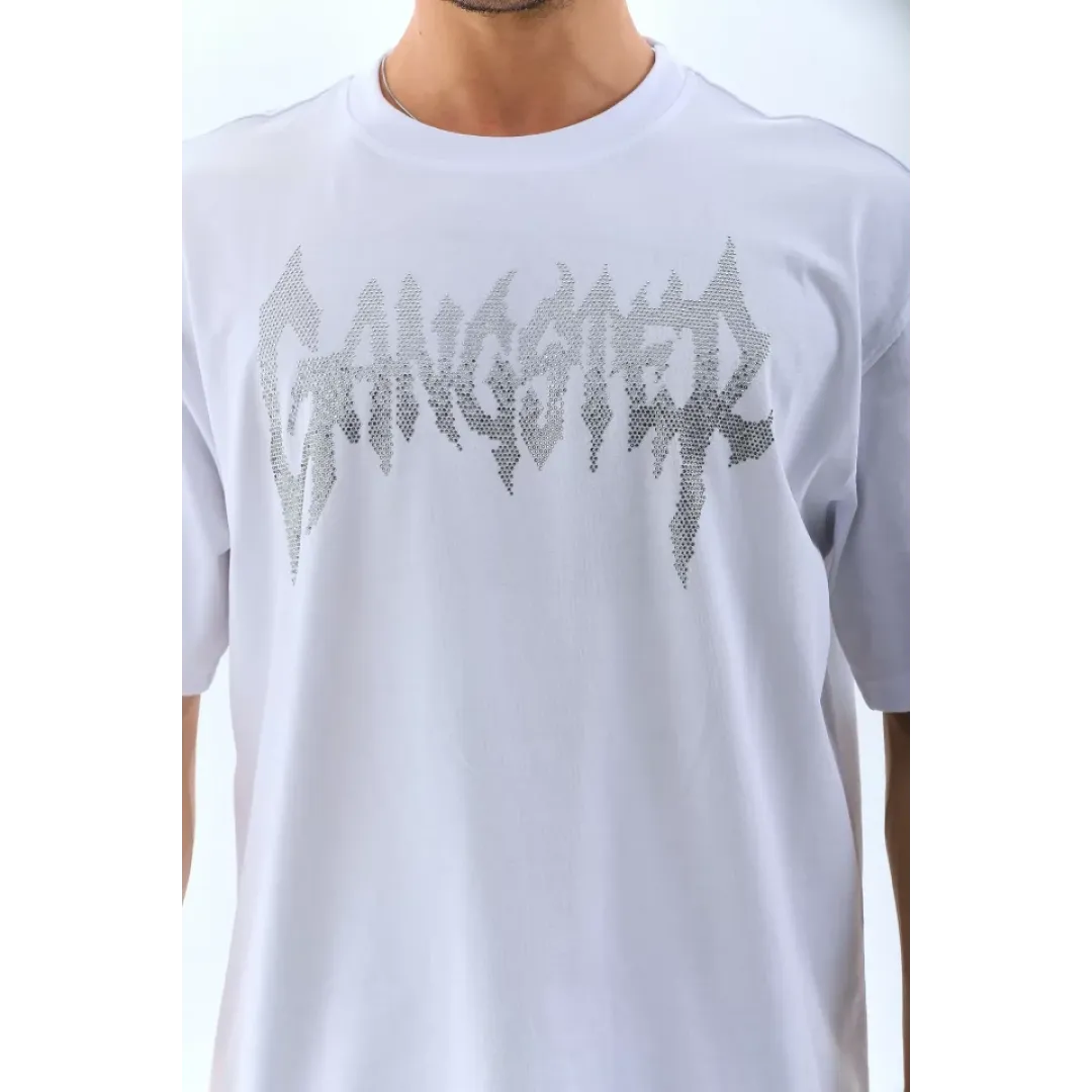 Unisex Oversize Taşlı Bisiklet Yaka T-Shirt - Beyaz - 95730 Unisex Oversize Taşlı Bisiklet Yaka T-Shirt - Beyaz - 95730