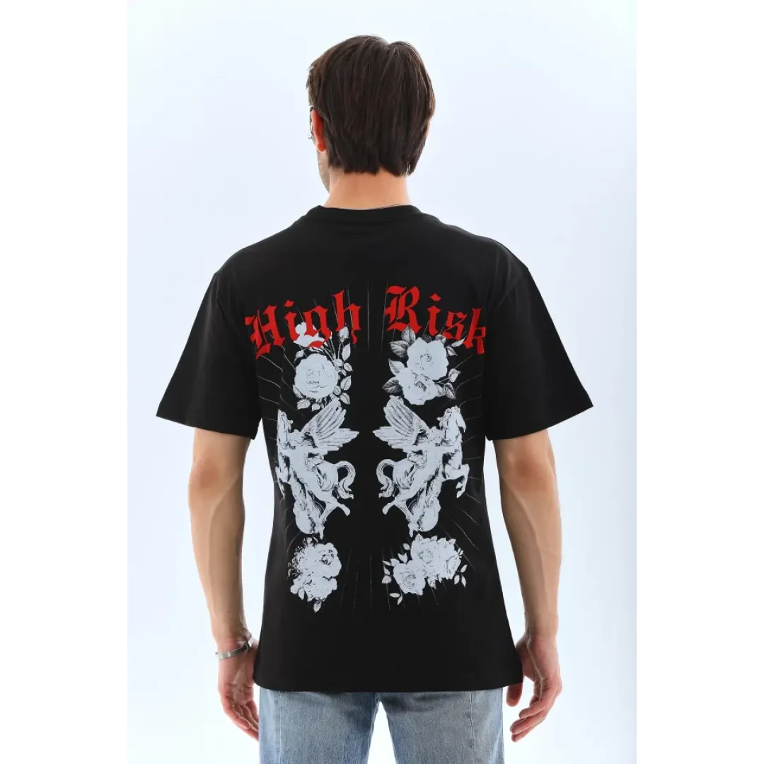Unisex Oversize Baskılı Bisiklet Yaka T-Shirt - Siyah - 95732 Unisex Oversize Baskılı Bisiklet Yaka T-Shirt - Siyah - 95732