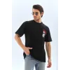 Unisex Oversize Baskılı Bisiklet Yaka T-Shirt - Siyah - 95732 Unisex Oversize Baskılı Bisiklet Yaka T-Shirt - Siyah - 95732