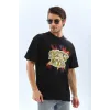 Unisex Oversize Baskılı Bisiklet Yaka T-Shirt - Siyah - 95733 Unisex Oversize Baskılı Bisiklet Yaka T-Shirt - Siyah - 95733