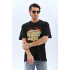 Unisex Oversize Baskılı Bisiklet Yaka T-Shirt - Siyah - 95733 Unisex Oversize Baskılı Bisiklet Yaka T-Shirt - Siyah - 95733