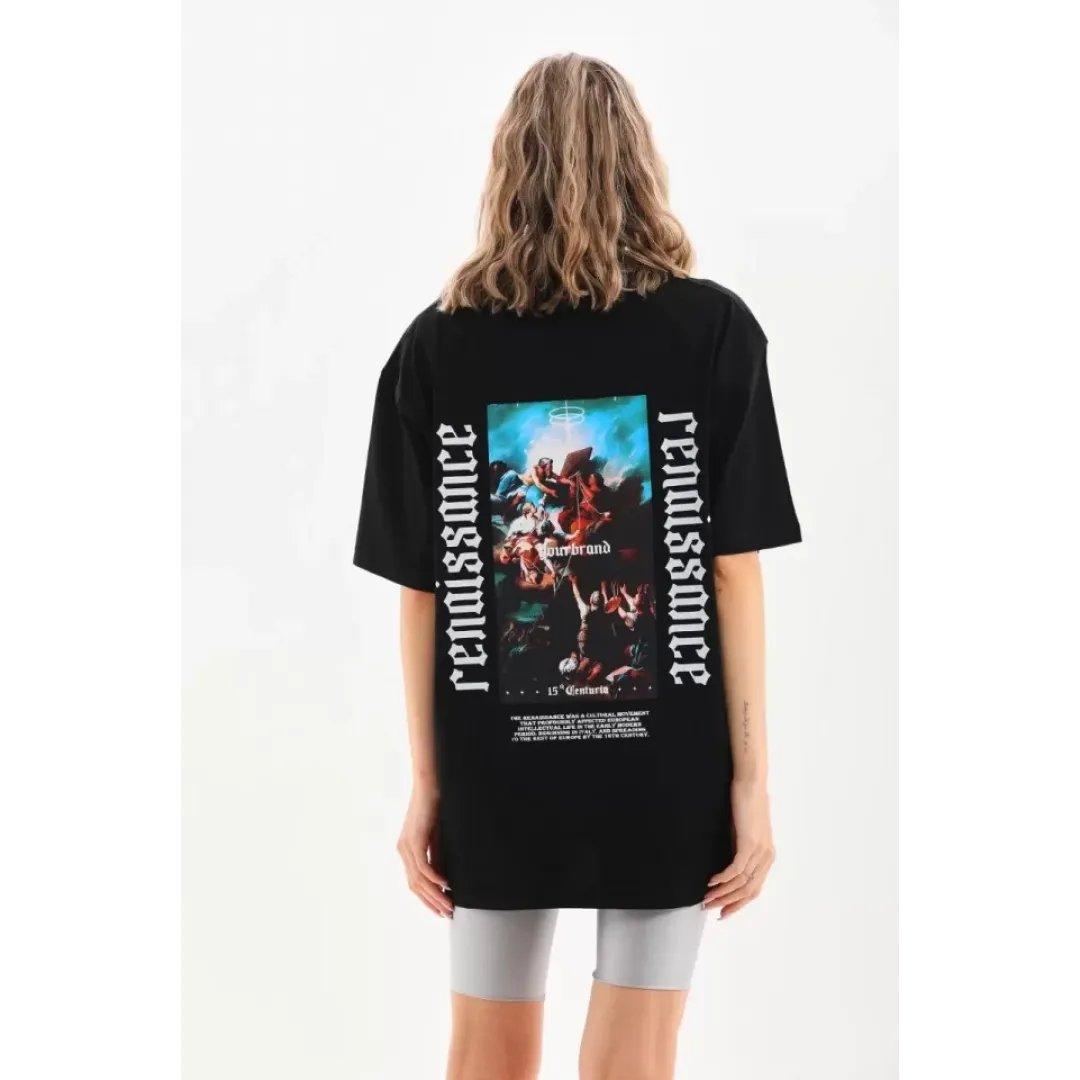 Unisex Baskılı Oversize T-Shirt - Siyah - 96227 Unisex Baskılı Oversize T-Shirt - Siyah - 96227
