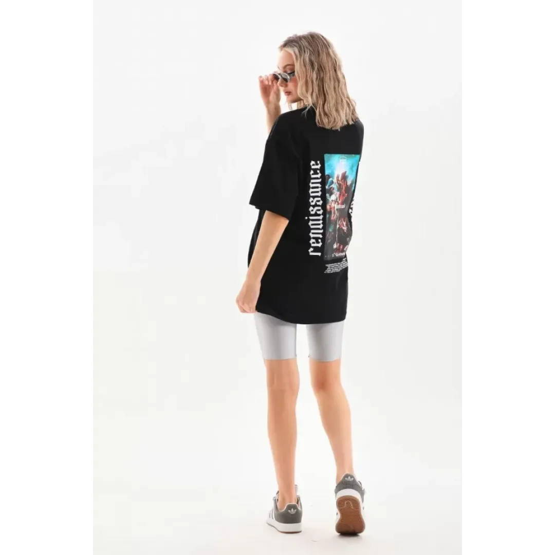 Unisex Baskılı Oversize T-Shirt - Siyah - 96227 Unisex Baskılı Oversize T-Shirt - Siyah - 96227