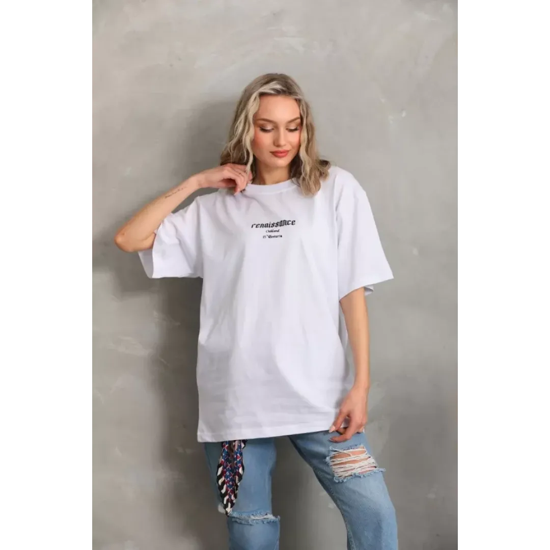 Unisex Baskılı Oversize T-Shirt - Beyaz - 96228 Unisex Baskılı Oversize T-Shirt - Beyaz - 96228