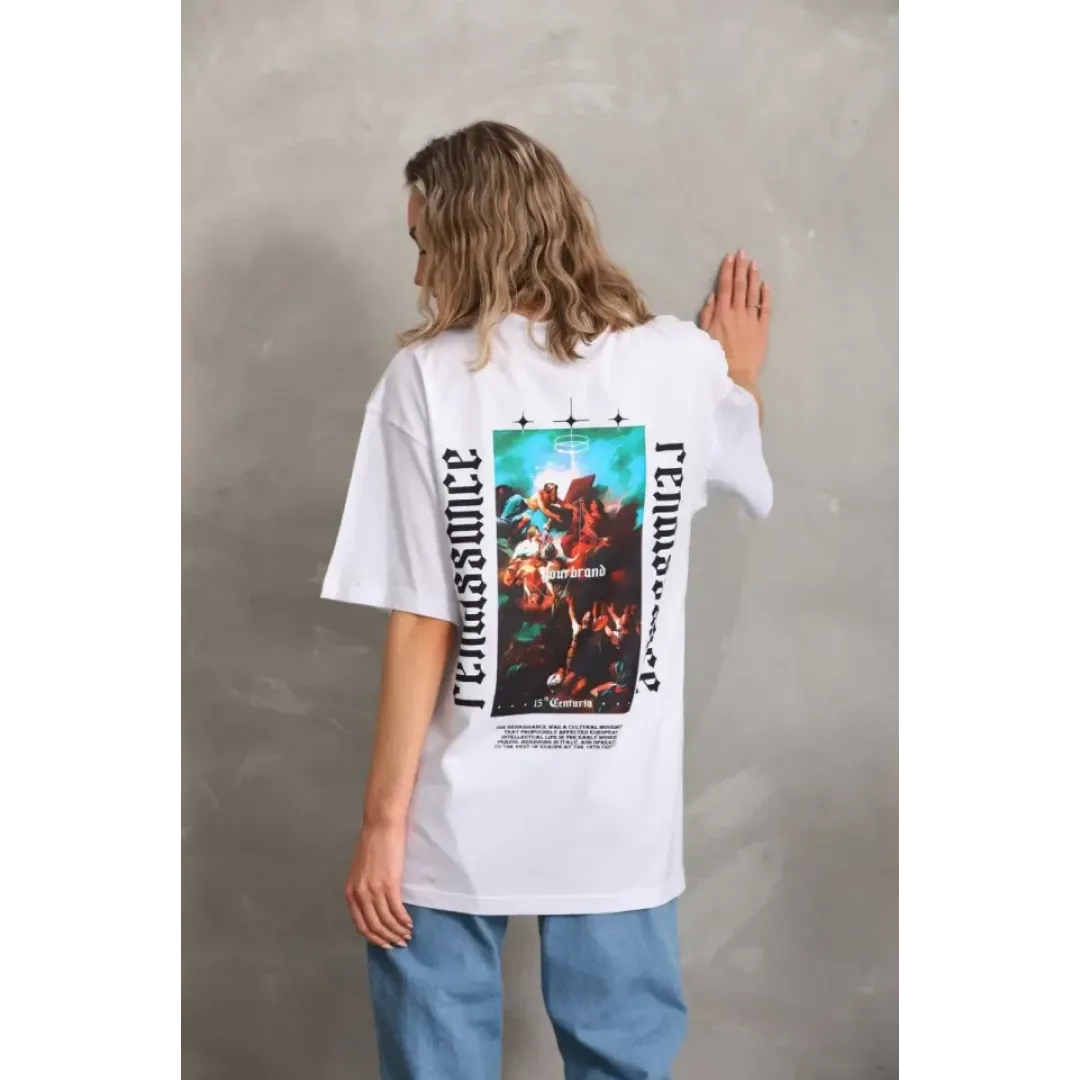 Unisex Baskılı Oversize T-Shirt - Beyaz - 96228 Unisex Baskılı Oversize T-Shirt - Beyaz - 96228
