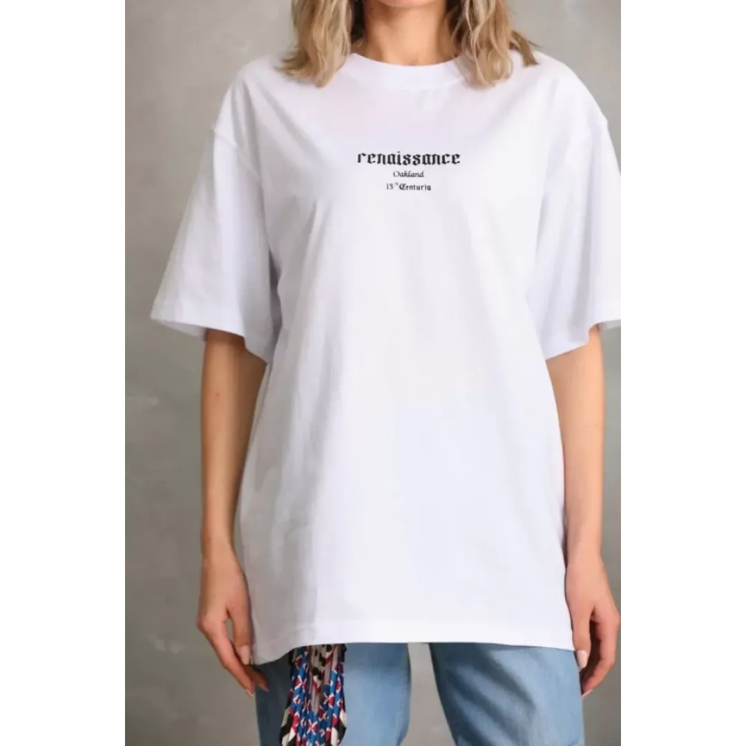 Unisex Baskılı Oversize T-Shirt - Beyaz - 96228 Unisex Baskılı Oversize T-Shirt - Beyaz - 96228