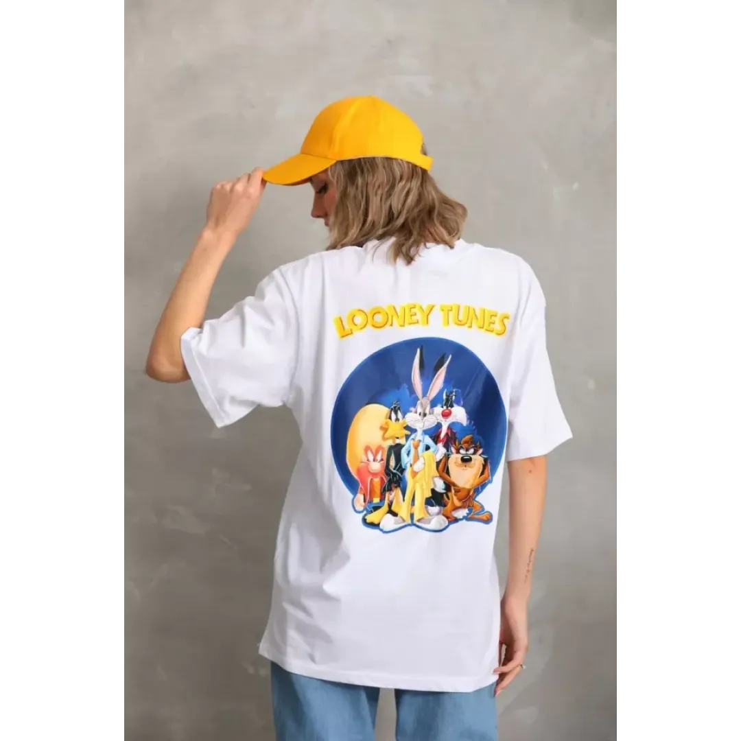Unisex Baskılı Oversize T-Shirt - Beyaz - 96229 Unisex Baskılı Oversize T-Shirt - Beyaz - 96229