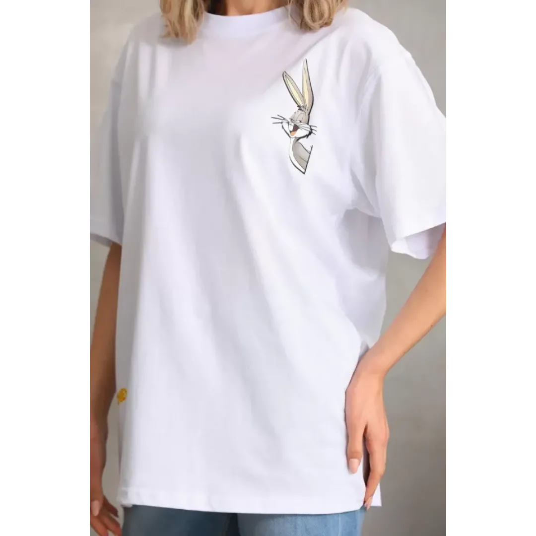 Unisex Baskılı Oversize T-Shirt - Beyaz - 96229 Unisex Baskılı Oversize T-Shirt - Beyaz - 96229