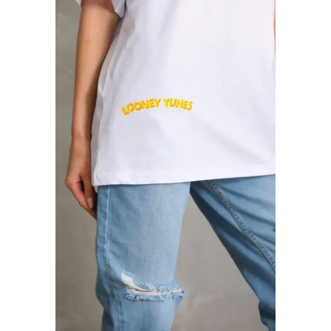 Unisex Baskılı Oversize T-Shirt - Beyaz - 96229 Unisex Baskılı Oversize T-Shirt - Beyaz - 96229