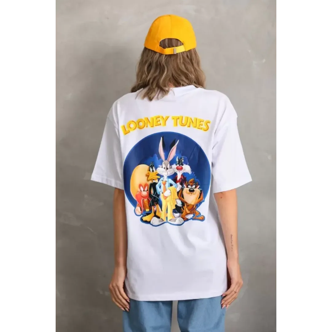 Unisex Baskılı Oversize T-Shirt - Beyaz - 96229 Unisex Baskılı Oversize T-Shirt - Beyaz - 96229