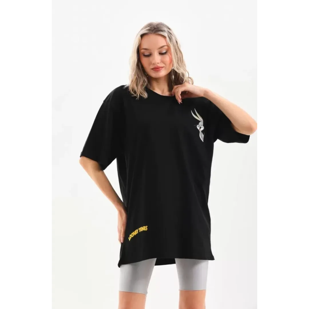 Unisex Baskılı Oversize T-Shirt - Siyah - 96230 Unisex Baskılı Oversize T-Shirt - Siyah - 96230
