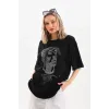 Unisex Taş Desenli Oversize T-Shirt - Siyah - 96231 Unisex Taş Desenli Oversize T-Shirt - Siyah - 96231