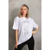 Unisex Taş Desenli Oversize T-Shirt - Beyaz - 96233 Unisex Taş Desenli Oversize T-Shirt - Beyaz - 96233
