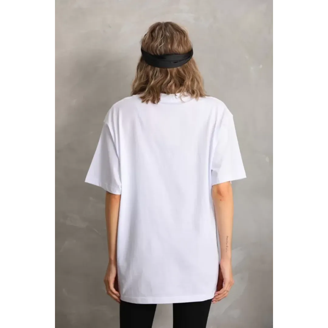Unisex Taş Desenli Oversize T-Shirt - Beyaz - 96233 Unisex Taş Desenli Oversize T-Shirt - Beyaz - 96233