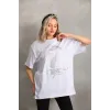 Unisex Taş Desenli Oversize T-Shirt - Beyaz - 96233 Unisex Taş Desenli Oversize T-Shirt - Beyaz - 96233