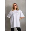 Unisex Taş Desenli Oversize T-Shirt - Beyaz - 96236 Unisex Taş Desenli Oversize T-Shirt - Beyaz - 96236