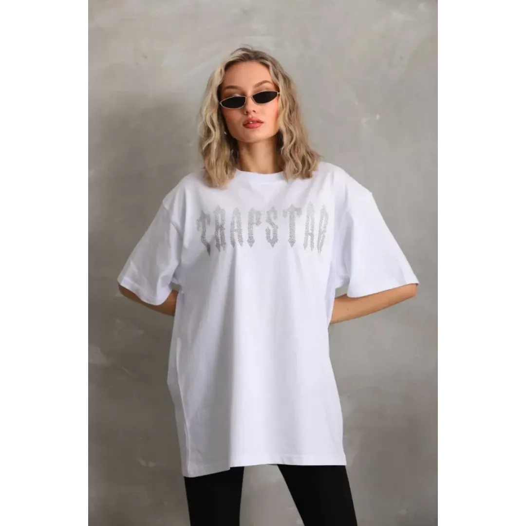Unisex Taş Desenli Oversize T-Shirt - Beyaz - 96236 Unisex Taş Desenli Oversize T-Shirt - Beyaz - 96236