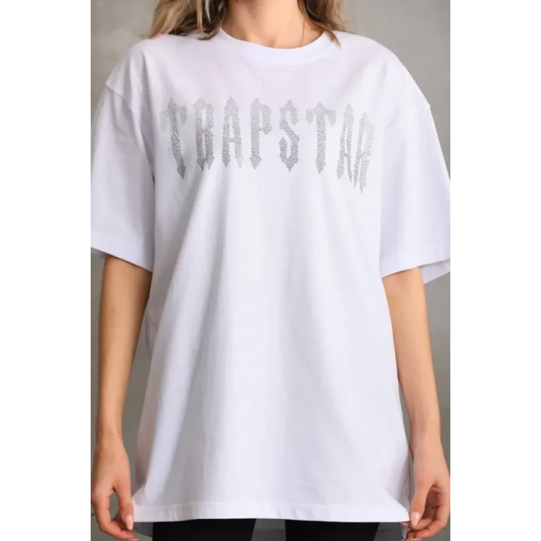 Unisex Taş Desenli Oversize T-Shirt - Beyaz - 96236 Unisex Taş Desenli Oversize T-Shirt - Beyaz - 96236